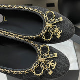Women's Ballet Flats in Black Sheepskin and Patent Calfskin |G46663