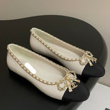 Women's Light Apricot & Black Chain Bow Ballet Flats G02819