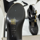 Women's Three-Buckle/Three-Strap Black Lambskin Chunky-Heel Mary Jane Shoes |G47256 X01000 94305