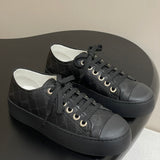 Women's Classic Double C Logo Black Printed Lambskin Sneakers| G46368 B19815 NAFDD