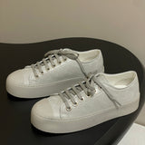 Women's Gray Diamond-Patterned Printed Lambskin Chunky-Soled Casual Sneakers |G46368 B18118 NZ264