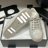 Women's Gray Diamond-Patterned Printed Lambskin Chunky-Soled Casual Sneakers |G46368 B18118 NZ264