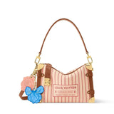 2026 Striped Print Canvas Side Trunk MM Handbag M28469
