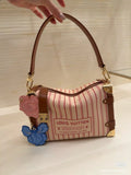 2026 Striped Print Canvas Side Trunk MM Handbag M28469