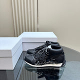 Women's First High-Top Sneakers in Black Cowhide Leather and Mesh| KCK386SNJ_S900