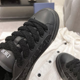 B33 Men's Black Smooth Calfskin Leather Sneakers with Black Oblique Embossed Embroidery| 3SN303ZYQ_H900