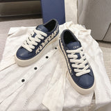 B33 Men's Sneakers Navy Blue Smooth Cowhide Leather with Beige Oblique Embossed Stitching |3SN303ZYQ_H561