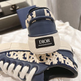 B33 Men's Sneakers Navy Blue Smooth Cowhide Leather with Beige Oblique Embossed Stitching |3SN303ZYQ_H561
