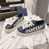 B33 Men's Sneakers Navy Blue Smooth Cowhide Leather with Beige Oblique Embossed Stitching |3SN303ZYQ_H561