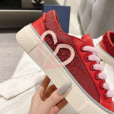 B33 Men's Low-Top Sneakers Red Smooth Calfskin with Red Oblique Jacquard| 3SN303ZDE-H331