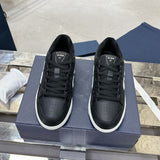 B57 Dribble Men's Low-Top Sneakers Black and white smooth calf leather with beige and black Oblique jacquard fabric| 3SN318ZXU_H960
