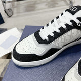 B27Men's Low-Top Sneakers: White smooth calf leather, black denim fabric, and white Oblique Galaxy print leather|3SN272ZAC_H960