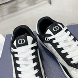 B27Men's Low-Top Sneakers: White smooth calf leather, black denim fabric, and white Oblique Galaxy print leather|3SN272ZAC_H960