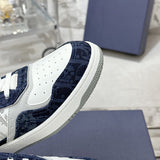 B27 Uptown Men's Low-Top Sneakers, White Smooth Cowhide Leather, Blue Denim, and White |3SN272ZWZ_H580