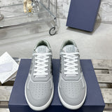 B27 Men's Low-Top Sneakers in Grey Smooth Cowhide Leather with Toned-Down CD Diamond Canvas Accents |3SN272ZPP_H865