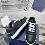 B27 Men's Low-Top Sneakers, Black Smooth Calf Leather with CD Diamond Canvas  |3SN272ZPP_H900
