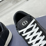 B27 Men's Low-Top Sneakers, Black Smooth Calf Leather with CD Diamond Canvas  |3SN272ZPP_H900
