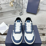 B27 Men's Low-Top Sneakers Blue, Cream White, and Gray Smooth Cowhide Leather with Beige and Black Oblique Print Fabric |3SN272ZIR_H568