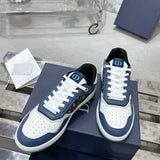 B27 Men's Low-Top Sneakers Blue, Cream White, and Gray Smooth Cowhide Leather with Beige and Black Oblique Print Fabric |3SN272ZIR_H568