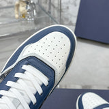 B27 Men's Low-Top Sneakers Blue, Cream White, and Gray Smooth Cowhide Leather with Beige and Black Oblique Print Fabric |3SN272ZIR_H568