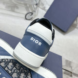 B27 Men's Low-Top Sneakers Blue, Cream White, and Gray Smooth Cowhide Leather with Beige and Black Oblique Print Fabric |3SN272ZIR_H568