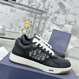 B27 Men's Low-Top Sneakers Black Smooth Cowhide Leather with Beige and Black Oblique Jacquard |3SN272ZIR_H965