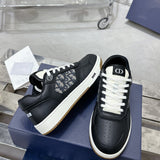 B27 Men's Low-Top Sneakers Black Smooth Cowhide Leather with Beige and Black Oblique Jacquard |3SN272ZIR_H965