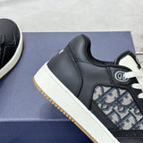 B27 Men's Low-Top Sneakers Black Smooth Cowhide Leather with Beige and Black Oblique Jacquard |3SN272ZIR_H965