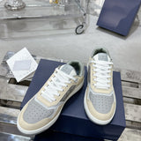 B27 Men's Low-Top Sneakers in Gray and White Smooth Calf Leather with Beige and Black  Oblique Jacquard Fabric |3SN272ZIR_H165