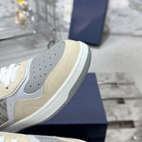 B27 Men's Low-Top Sneakers in Gray and White Smooth Calf Leather with Beige and Black  Oblique Jacquard Fabric |3SN272ZIR_H165