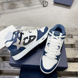 B57 Dribble Men's Low-Top Sneakers Navy Blue and White Smooth Calf Leather| 3SN318ZXU_H553