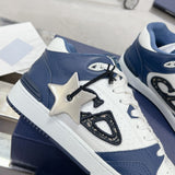 B57 Dribble Men's Low-Top Sneakers Navy Blue and White Smooth Calf Leather| 3SN318ZXU_H553
