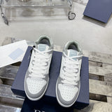 B57 Dribble Men's Low-Top Sneakers in Grey and White Smooth Cowhide Leather with Beige and Black Oblique Jacquard |3SN318ZXU_H860