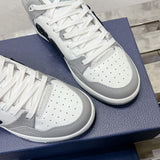 B57 Dribble Men's Low-Top Sneakers in Grey and White Smooth Cowhide Leather with Beige and Black Oblique Jacquard |3SN318ZXU_H860