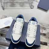 B57 Men's Dribble Low-Top Sneaker Navy Blue and White Smooth Calfskin with Beige and Black Oblique Jacquard |3SN318ZXU_H553