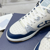 B57 Men's Dribble Low-Top Sneaker Navy Blue and White Smooth Calfskin with Beige and Black Oblique Jacquard |3SN318ZXU_H553