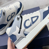 B57 Men's Dribble Low-Top Sneaker Navy Blue and White Smooth Calfskin with Beige and Black Oblique Jacquard |3SN318ZXU_H553