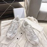 Women's Chrono Sneakers White Mesh Fabric with Silver and White Laminated Leather Effect Panels| KCK473TXX_S46W