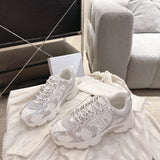 Women's Chrono Sneakers White Mesh Fabric with Silver and White Laminated Leather Effect Panels| KCK473TXX_S46W