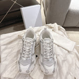 Women's Chrono Sneakers White Mesh Fabric with Silver and White Laminated Leather Effect Panels| KCK473TXX_S46W