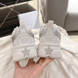 Women's Chrono Sneakers White Mesh Fabric with Silver and White Laminated Leather Effect Panels| KCK473TXX_S46W