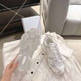 Women's Chrono Sneakers White Mesh Fabric with Silver and White Laminated Leather Effect Panels| KCK473TXX_S46W