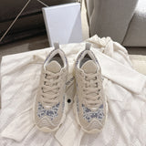 Women's Vibe Sneakers Light Blue & White Oblique Chambray Jacquard, Mesh Fabric, and Suede Calf Leather| KCK443ROU_S28N
