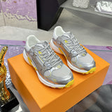 Women's Olympia Sneakers, Silver Mesh and Metallic Synthetic Leather with Yellow Sole |1AHOW0