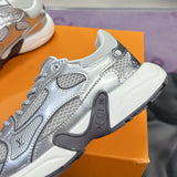 Women's Olympia Sneakers in Silver, Mesh and Metallic Silver Synthetic Leather |1AHOI1