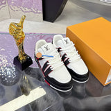 Men's Trainer Sneakers in White, Black, and Red Color Blocking Grain Calfskin| 1AD7JW