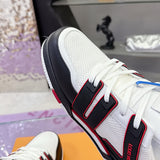 Men's Trainer Sneakers in White, Black, and Red Color Blocking Grain Calfskin| 1AD7JW