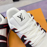 Men's Trainer Sneakers in White, Black, and Red Color Blocking Grain Calfskin| 1AD7JW