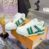 Couple's Trainer Sneakers in White and Green Grained Calfskin (Men's)| 1AJ326