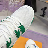 Couple's Trainer Sneakers in White and Green Grained Calfskin (Men's)| 1AJ326
